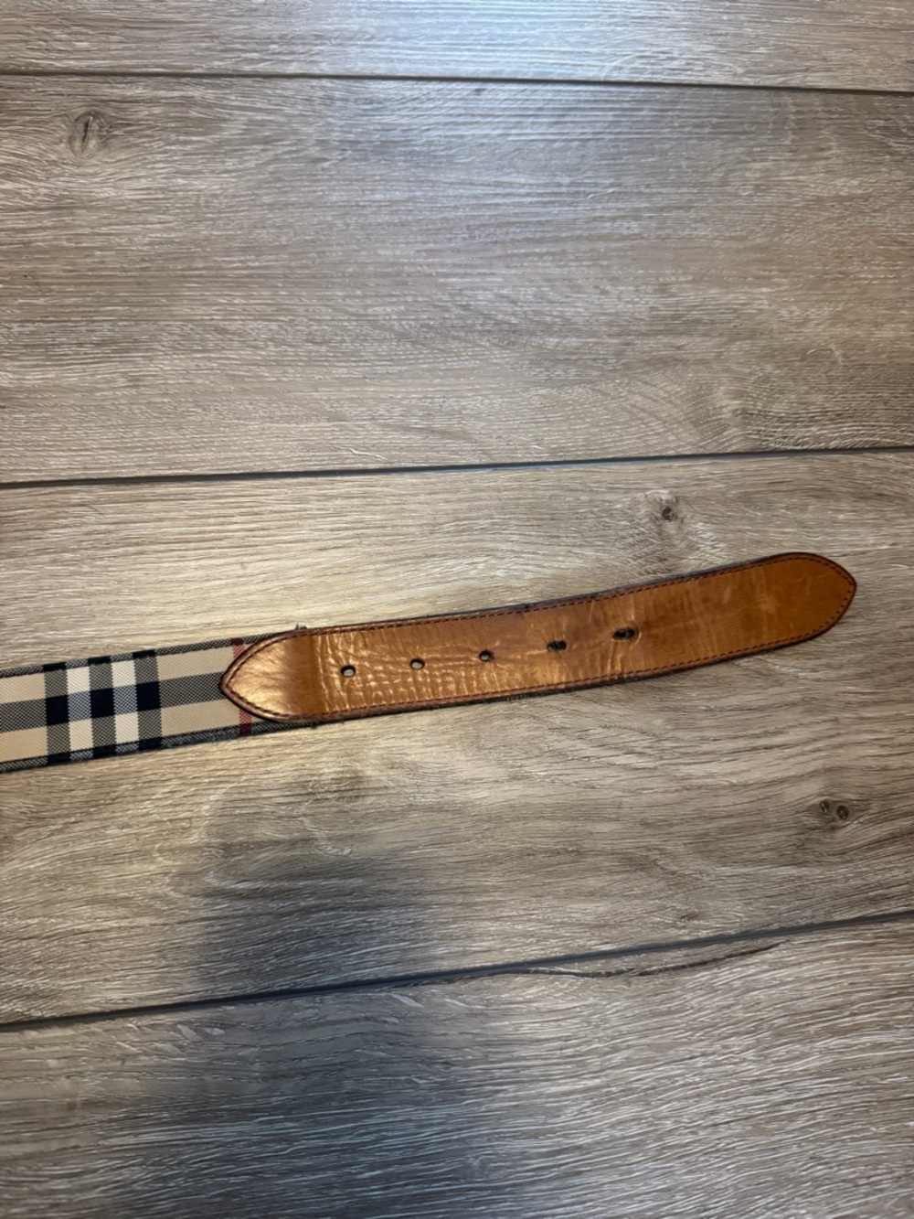 Burberry Men’s Gold Buckle with Tan Leather & Check Fabric Belt - Picture 3 of 3